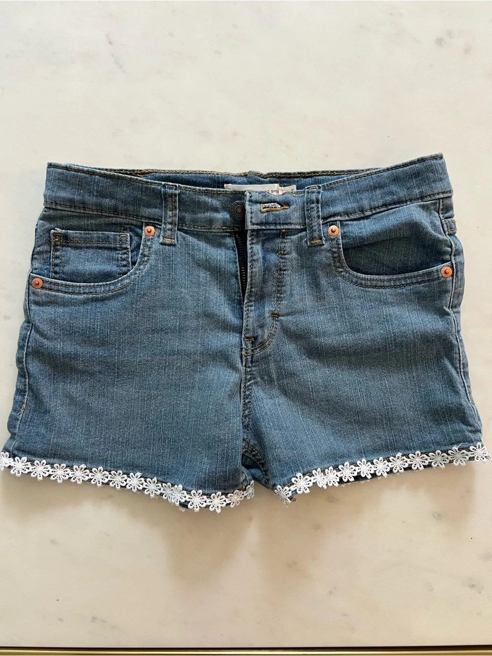 Levi's Blue Denim Shorts with White Lace Trim
